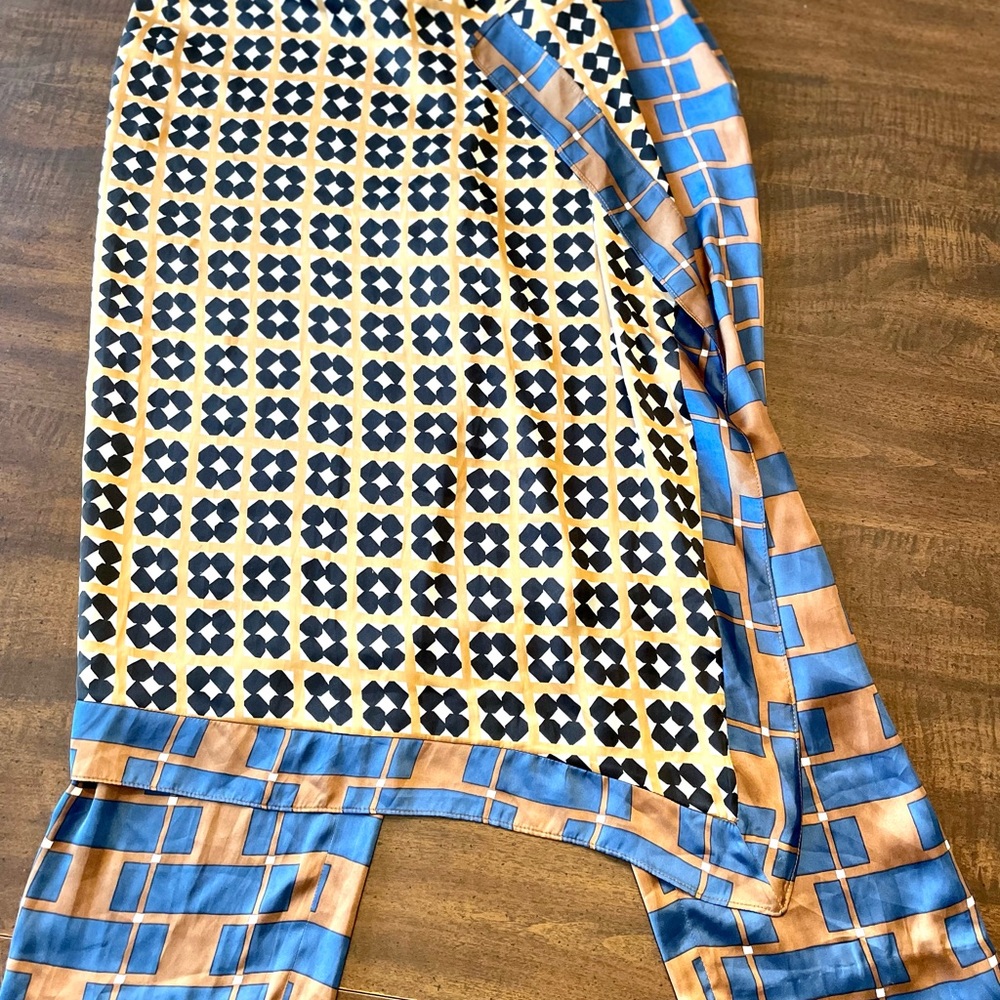 Zara Blue and Tan Patterned Wide-Leg Jumpsuit